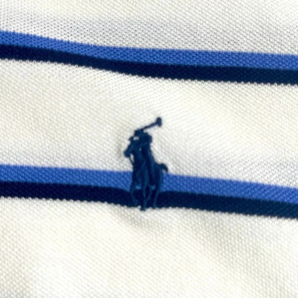 Polo Ralph Lauren White W/Blue Stripes Golf Fit Short Sleeve Polo Shirt -Size XL - Picture 3 of 6